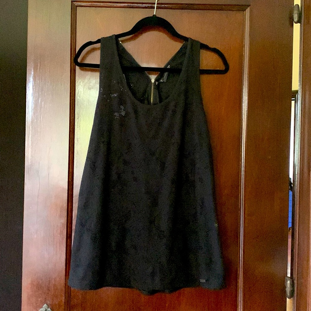 Armani Exchange black tank top, lace-like material, zipper back. Size L.